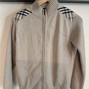 Burberry Cream Knit Zip-Up Sweater